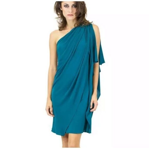 Badgley Mischka Dresses & Skirts - Mack and James Badgley Mischka Green One Shoulder Midi Dress Extra Small